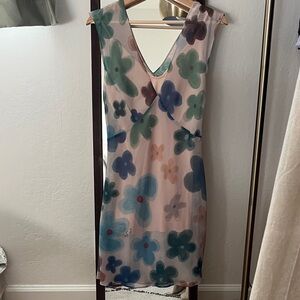 With Jean Floral Mini Dress - Blue and Pink
